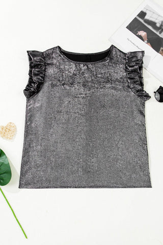 Metallic Ruffle Trim Sleeveless Top – Eye-Catching Shimmer Style