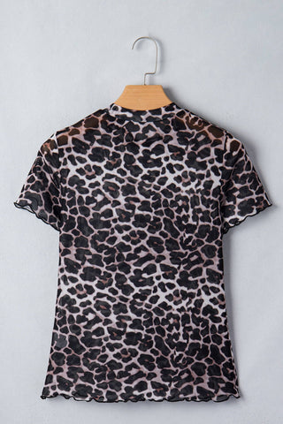 Leopard Sheer Mesh Short Sleeve Top – Eye-Catching Animal Print Style