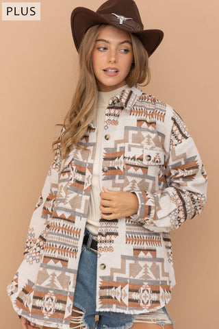 Blue B - 32147JPLUS - Jacquard Aztec Western Shirt Jacket PLUS: 2XL / BEIGE