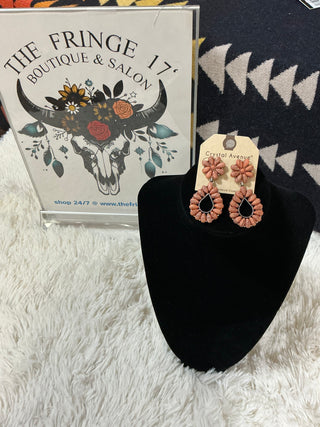 Western Flower and Teardrop Studded Earrings