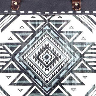 Upcycled Canvas & Leather Women’s Weekender Bag With Zipper Pockets, Black/White