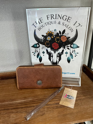 Leather Slim Wallet with Turquoise Studs & Chevron Stitch