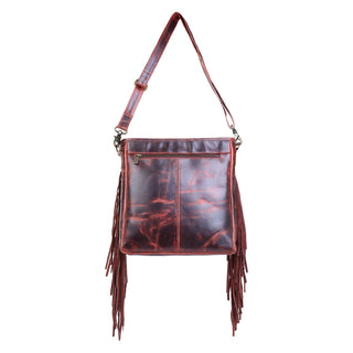 Leather  Fringed Women Crossbody - Rustic Cherry Stone Aztec