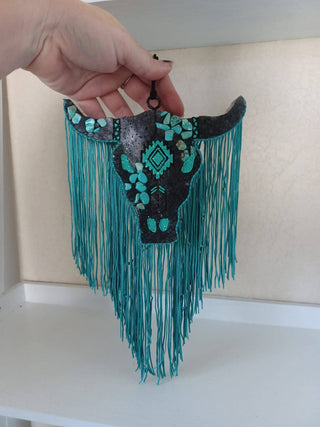 Black & Teal Bull Skull Freshie | Western Turquoise Stone Car Air Freshener