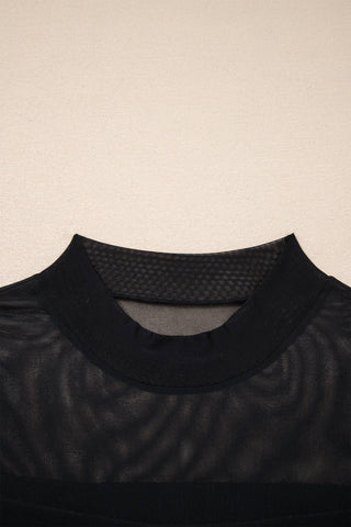 Sheer Mesh Patchwork Cap Sleeve Top – Unique Fitted Style with Flirty Vibe
