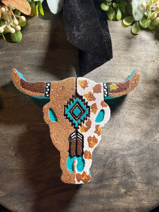 Brown & Gold Bull Skull Freshie | Western Aztec Car Air Freshener