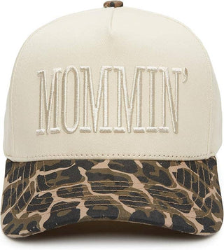 Two Tone Embroidered Cap: Mommin - Leopard/Beige