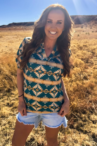 Turquoise Twist Aztec Top