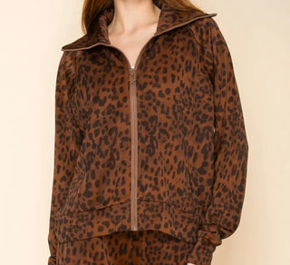 Brown Leopard Print Zip Up Jacket