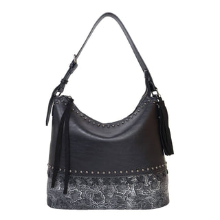 Black Flower Pattern Shoulder Bag Tote With Spacious Interior For Daily Essentials