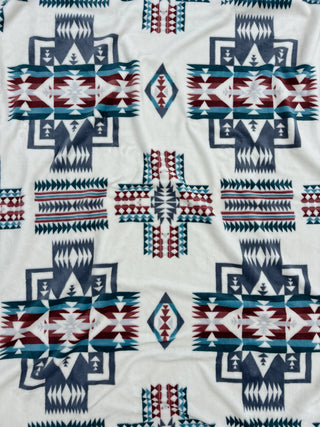 King Size Blanket | White & Faded Blue Southwest Aztec Super Plush