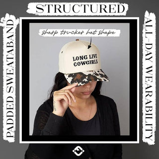 Two Tone Cap - Long Live Cowgirls - Cow Print/Beige