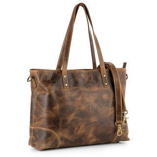 Genuine Leather  Women's Functional Tote Bag - Rustic Brown