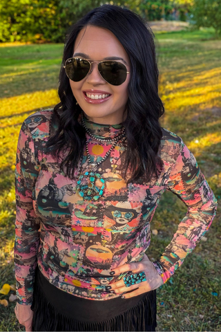 Cosmic Cowgirl Long Sleeve Mesh Top