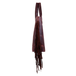 Leather Suede Fringed Women Tote - Rustic Cherry Stone Aztec