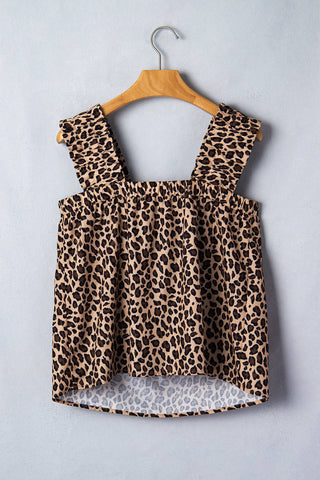 Leopard Frilled Square Neck Tank Top – Bold, Eye-Catching Western Style