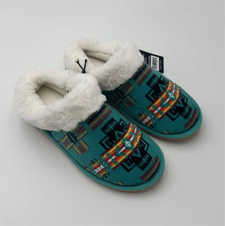 Fur Aztec Indoor Slippers - Turquoise