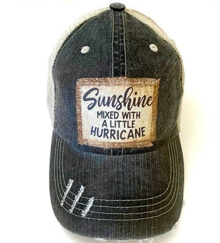 "SUNSHINE MIXED WITH A LITTLE HURRICANE" DISTRESSED TRUCKER HAT