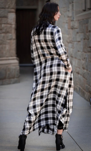 Black & White Checkered Plaid Maxi Duster