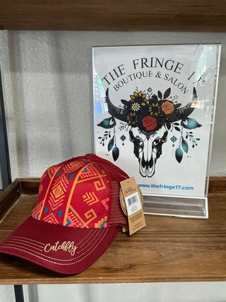 Maroon Aztec Geometric Ponytail Baseball Cap