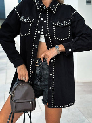 Women's Black Studded Denim Jacket – Vintage Western Street Style