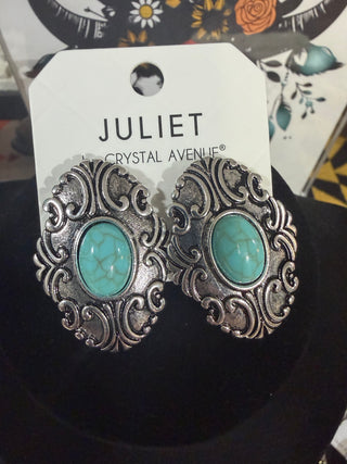 Western Earrings with Oval Stone Shield Design