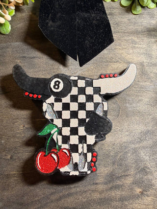 Checkered Bullhead Car Freshie | Eye-Catching Western Style Air Freshener