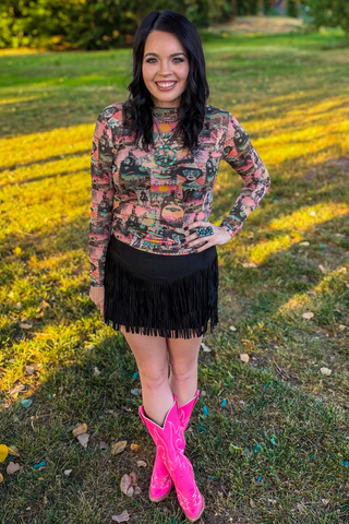 Cosmic Cowgirl Long Sleeve Mesh Top