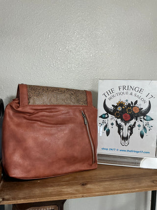Western Tooled Yoke & Silver Stud Style Crossbody Purse