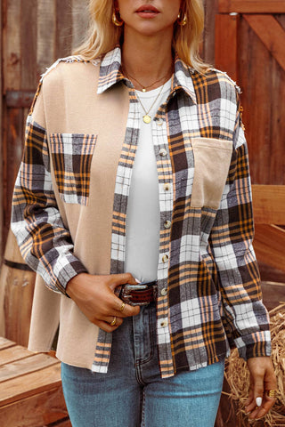 Thermal Knit Plaid Patchwork Shacket