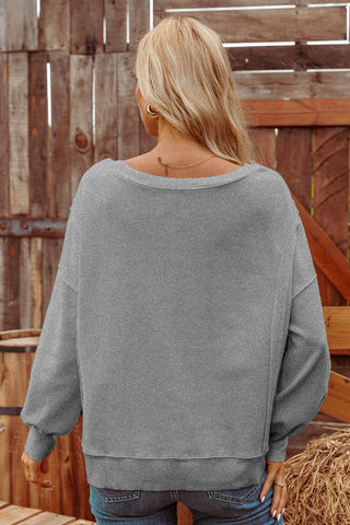Waffle Knit Bishop Sleeve Split Oversized Sweatshirt