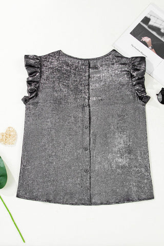 Metallic Ruffle Trim Sleeveless Top – Eye-Catching Shimmer Style