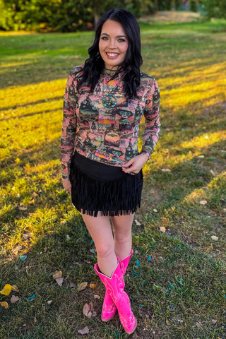 Cosmic Cowgirl Long Sleeve Mesh Top