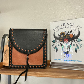 Black & Tan Western Crossbody Whipstitch & Tassel Style