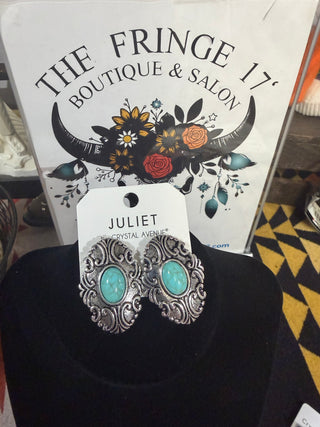 Western Earrings with Oval Stone Shield Design