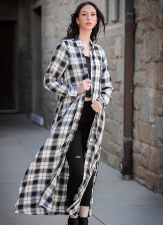 Black & White Checkered Plaid Maxi Duster