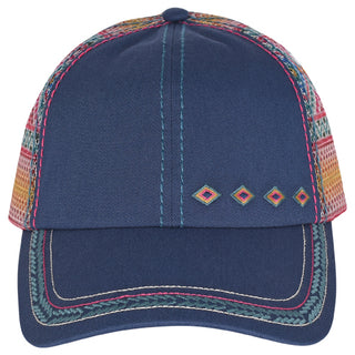 Women’s Lapis Blue Diamond Embroidery Ponytail Baseball Cap – Western Aztec Style