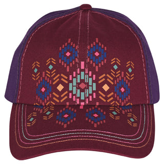Berry Red Aztec Print Ponytail Baseball Cap