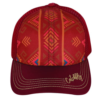 Maroon Aztec Geometric Ponytail Baseball Cap