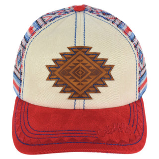 Women’s Aztec Patch Ponytail Baseball Cap – Cream & Red Western Style