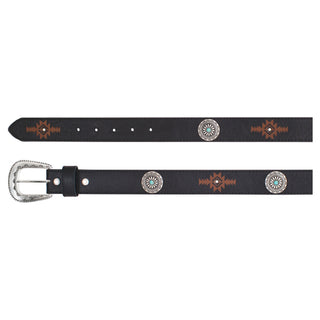 Black Western Concho Belt – Southwestern Pattern & Turquoise Flower Conchos