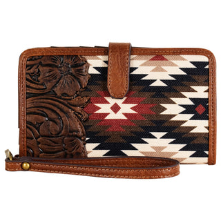 Western Slim Wallet | Aztec Floral Tooled Leather Wristlet