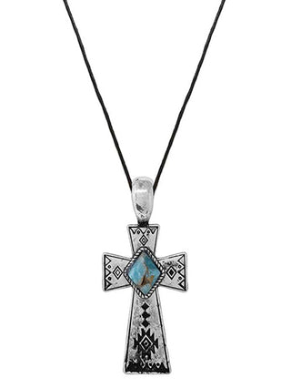 Western Semi Stone Cross Necklace