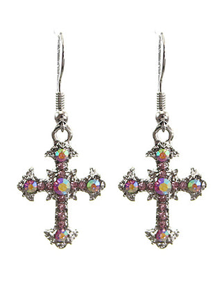 Rhinestone Accent Cross Dangle Earring