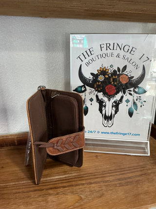 Leather Slim Wallet with Turquoise Studs & Chevron Stitch