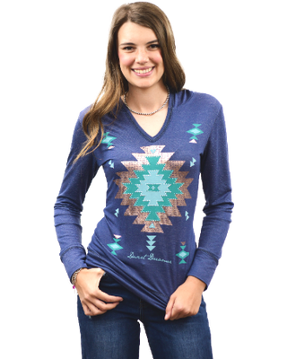 Denim Foiled Aztec Hoodie — Bold Western Style