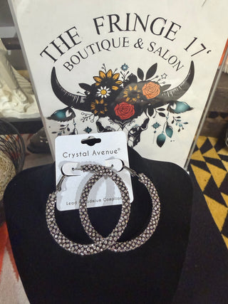Black Glitter Stone Hoop Earrings