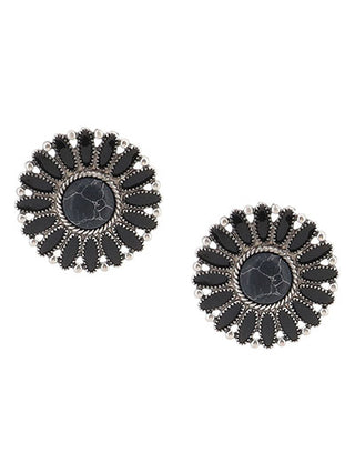 Black Flower Concho Post Earrings