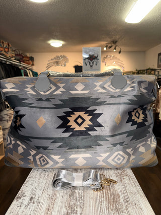 Grey Aztec Print Weekender Duffel bag