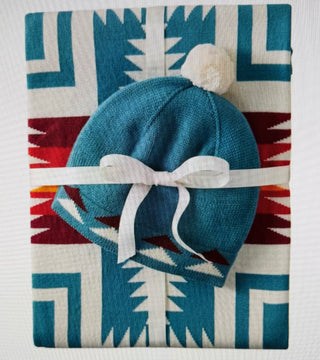 Teal Aztec Knit Baby Blanket and Beanie Set – Harding Collection